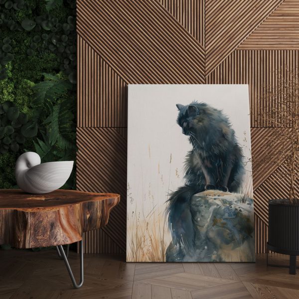 Taş Üstünde Kedi Kanvas Tablo